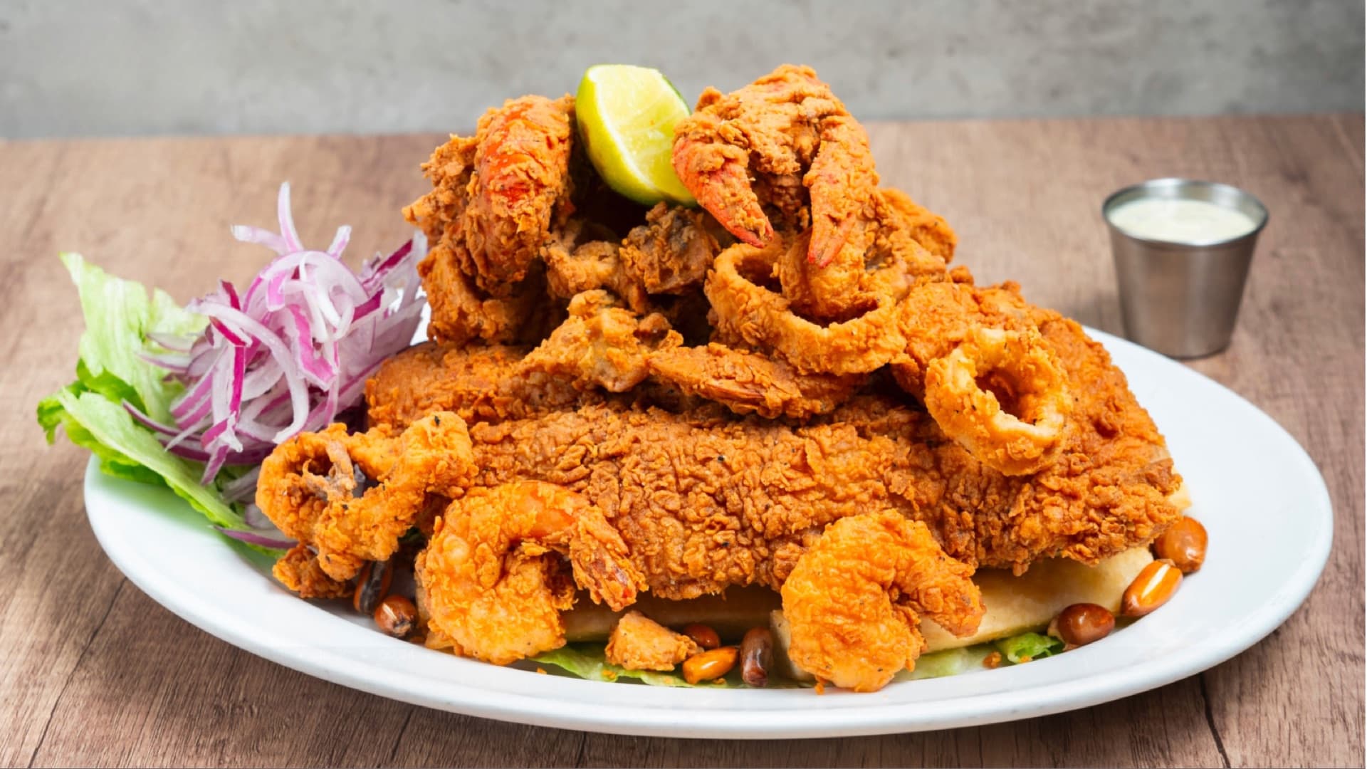 Jalea Mixta — fried seafood platter with shrimp, calamari and fish